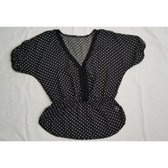 Maurices Women’s Black & White Polka Dot Dolman Sleeve Blouse Size Large - Picture 3 of 12